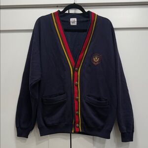 Vintage gap 90 Navy Cardigan sweater with Red and Yellow Trim pockets medium